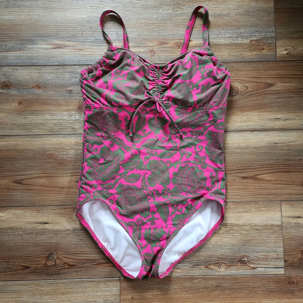 Lands' End Women's One-Piece Swimsuit Size 8 DDD Pink Green Floral